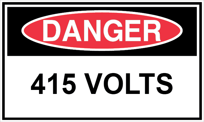 Danger 415 Volts Selbstklebendes Warnschild 2 Größen Packungen 25